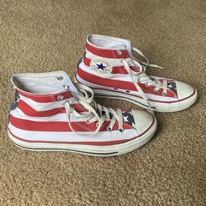 Red white and blue American flag high top converse shoes 6.5 / 8.5
